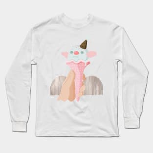 Clown Ice Cream Cone Jelly Gouache Painting Long Sleeve T-Shirt